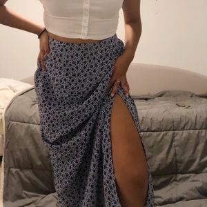 Blue Floral Maxi Skirt with Purple Accents